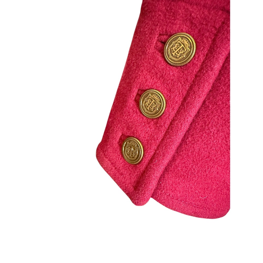 Talbots Womens Red Wool Blend Walker Coat Gold Crest Button Pleated Back Size 18 - Picture 6 of 8